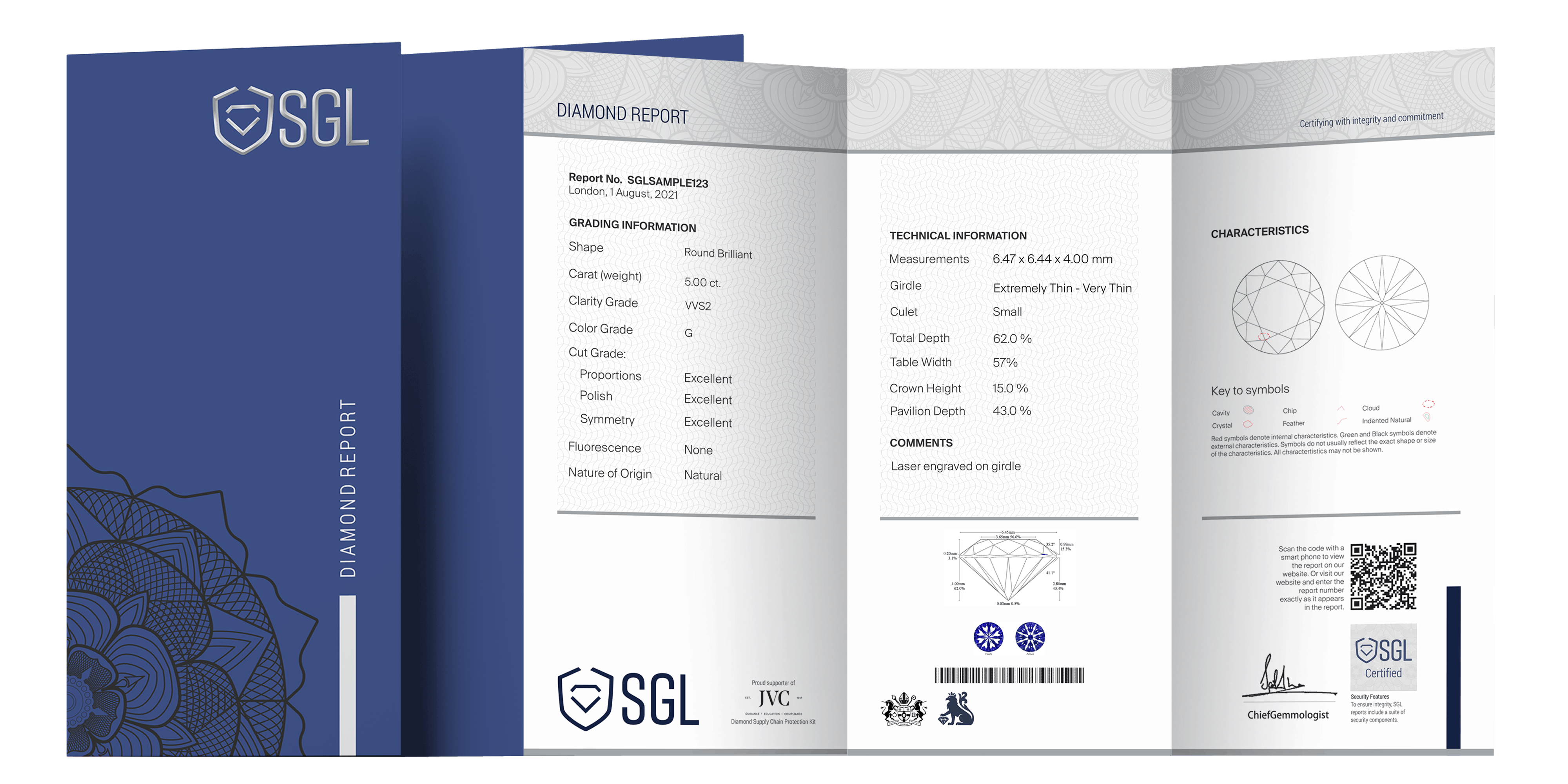 This is a sample report of SGL labs on heart and arrow diamond report.