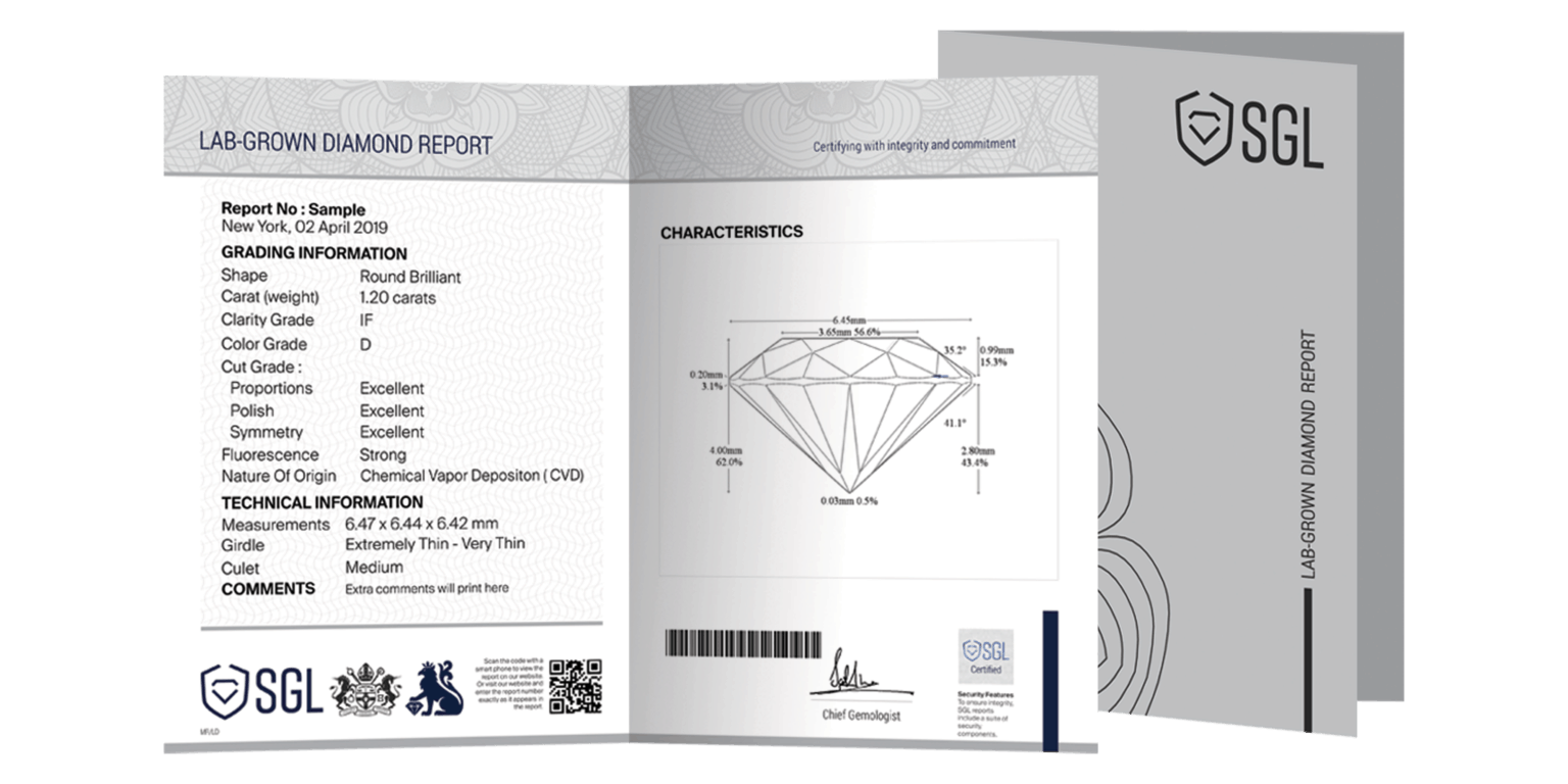 Lab Grown Diamond Mini Report With Proportions - SGL Labs