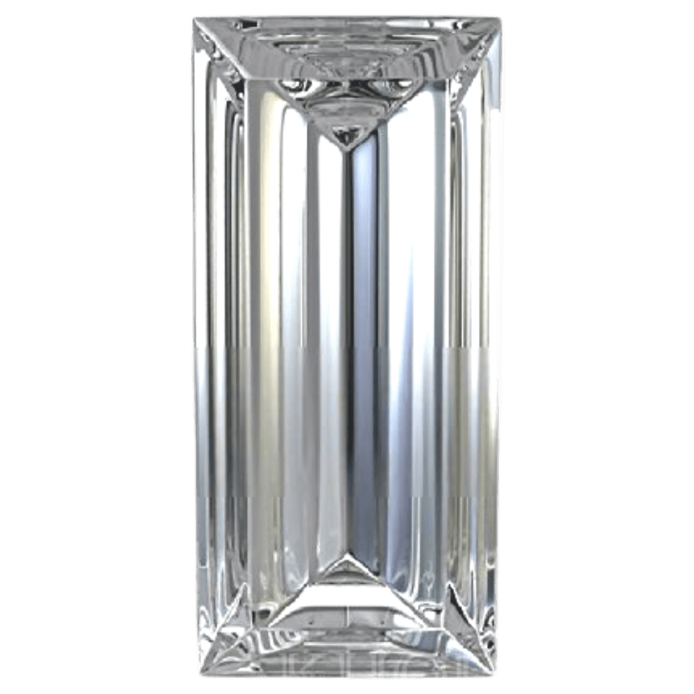 A long and rectangular step cut baguette cut diamond.