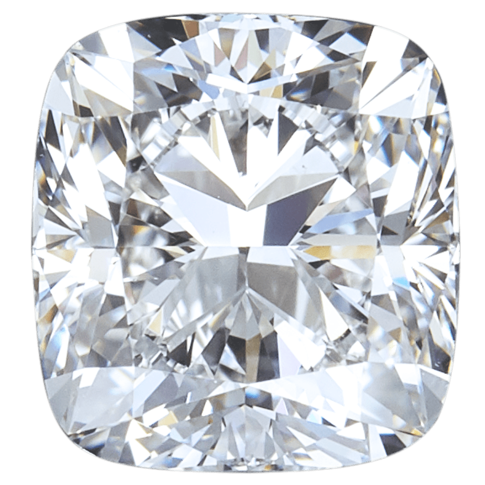 A cushion cut Diamond with a square cut and rounded corners.