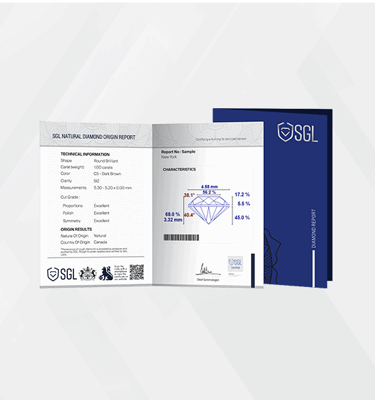 SGL's Natural Diamond origin report. The SGL OriginAssure™ Certificates determines the origin of a diamond, ensuring the legitimacy of a diamond