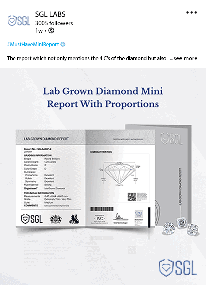 Post onLab grown diamond mini report with proportions.