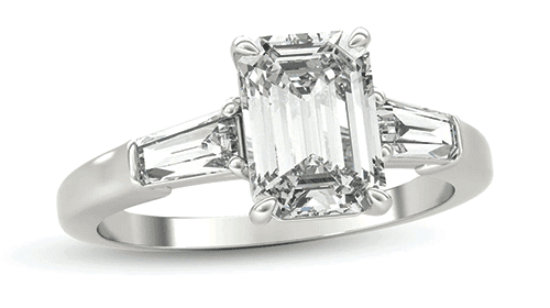 Images shows a baguette diamond placed on a ring