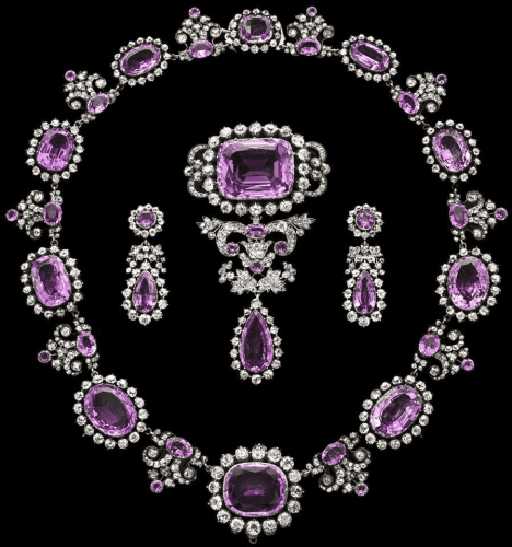The Crown Amethyst Suite of Jewels is one of the most impressive jewellery sets in Queen Elizabeth's possession.