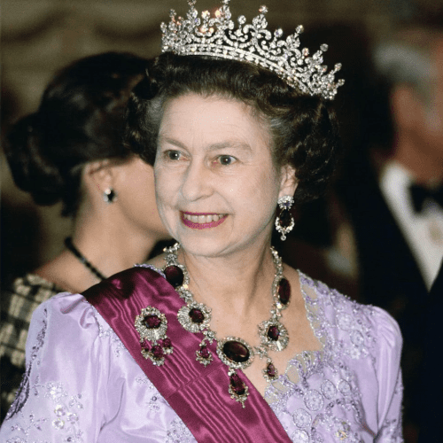 The crown ruby necklace was specially designed by Prince Albert for Queen Victoria. Later Queen Elizabeth inherited the necklace and brooch after her mother’s death in 2002.