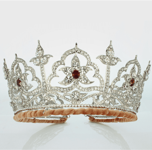 The oriental circlet was inspired by the Indian jewellery on display at the Great Exhibition of 1851. Designed by Prince Albert, it was one of the prized possessions of the Queen’s mother.