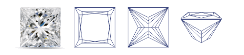 Illustration showing cut of a princess cut diamond.