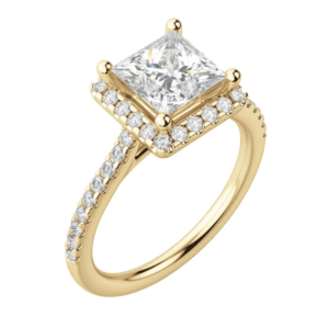 Princess-cut solitaire diamond ring studded with diamonds.