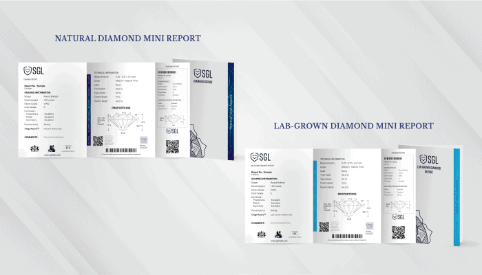 SGL Diamond Grading Report - Natural diamond mini report and lab-grown diamond mini report