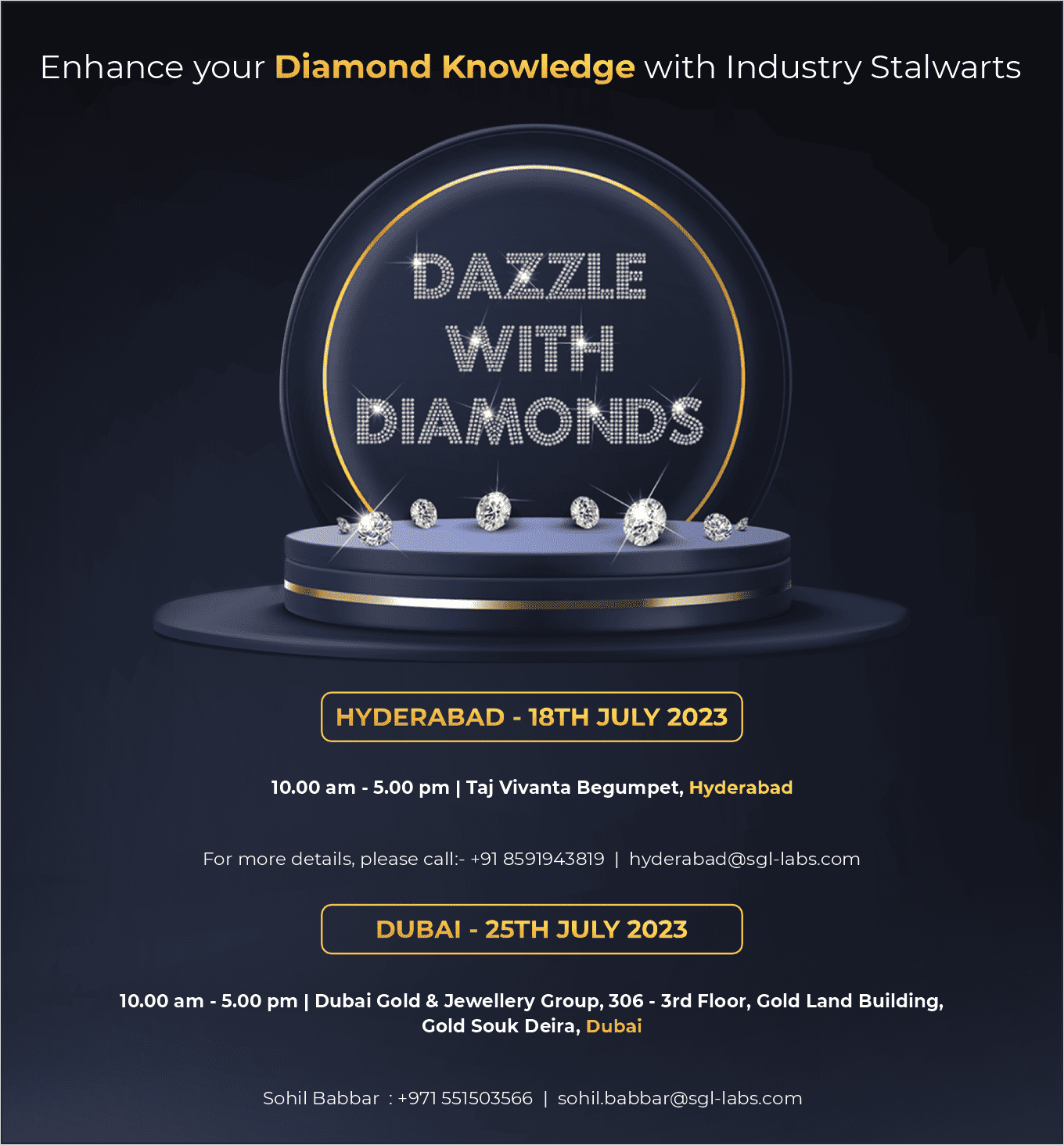 Dazzle with diamonds - Hyderabad and Dubai's mobile banner.