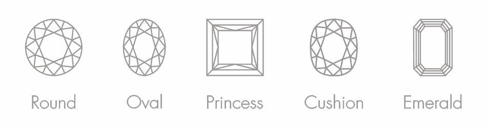 Popular diamond shapes - round, oval, princess, cushion, emerald