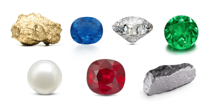 Wedding anniversary gemstones like ruby, diamond, emerald, pearl, sapphire etc